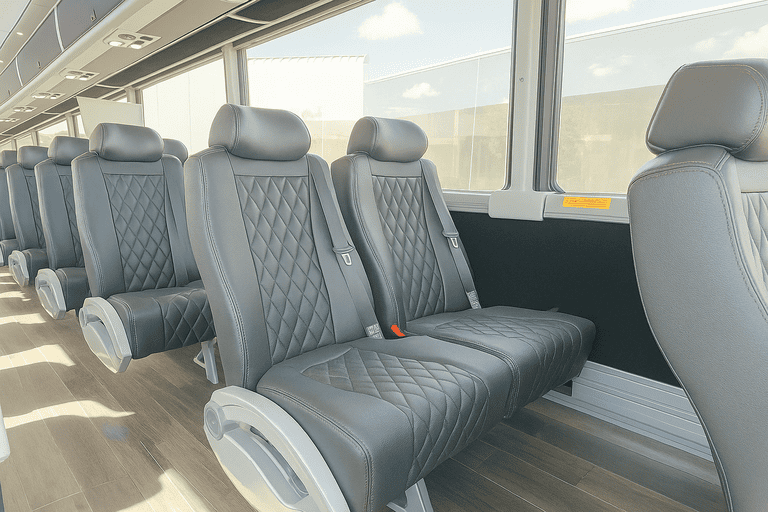 interior of Palm Bay Minibus Company charter bus